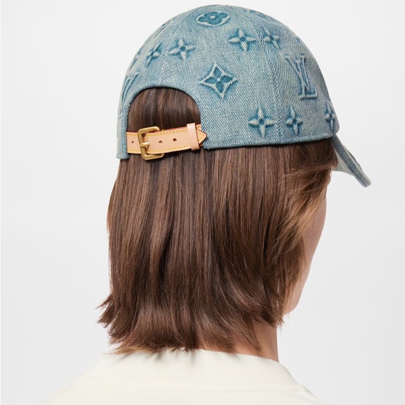 Louis Vuitton LV Monogram Baseball Cap Hat Embossed Denim w Leather Strap - Picture 4 of 10